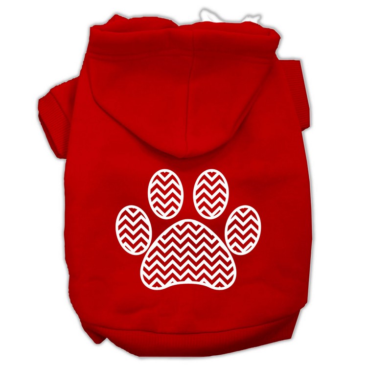 Chevron Paw Screen Print Pet Hoodies Red Size Lg