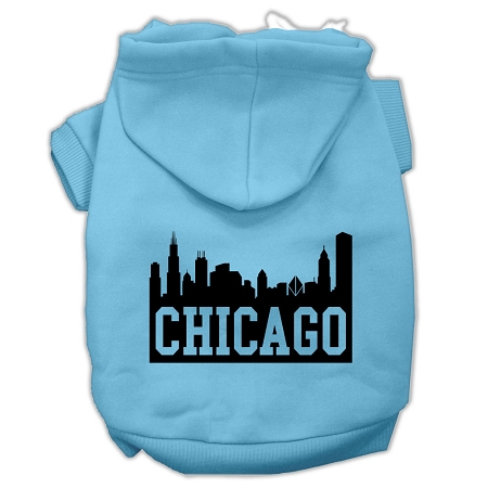 Chicago Skyline Screen Print Pet Hoodies Baby Blue Size XS