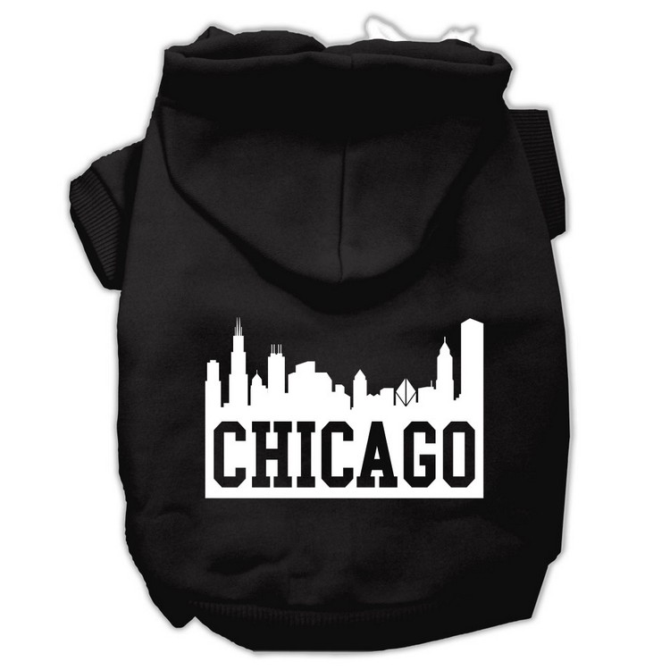 Chicago Skyline Screen Print Pet Hoodies Black Size XS