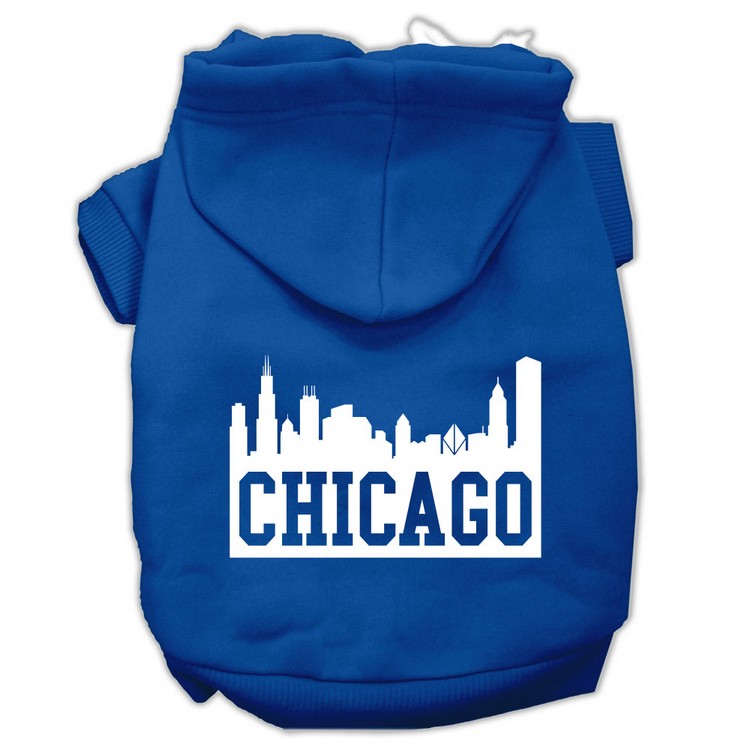 Chicago Skyline Screen Print Pet Hoodies Blue Size XS