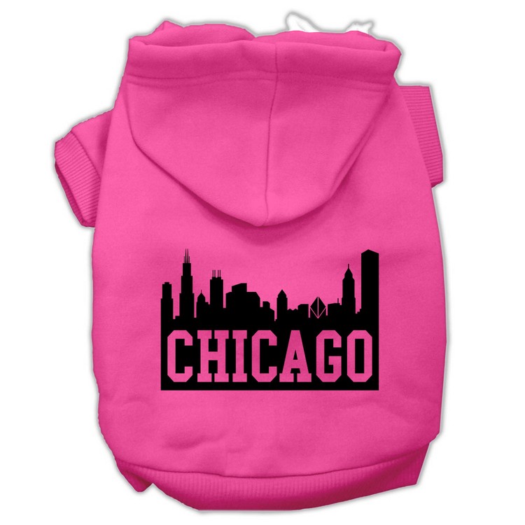 Chicago Skyline Screen Print Pet Hoodies Bright Pink Size Sm