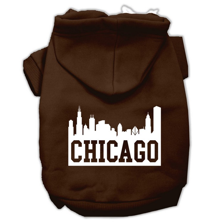 Chicago Skyline Screen Print Pet Hoodies Brown Size XS