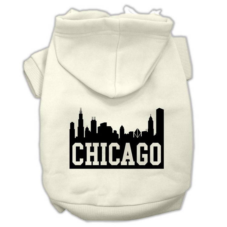 Chicago Skyline Screen Print Pet Hoodies Cream Size Sm