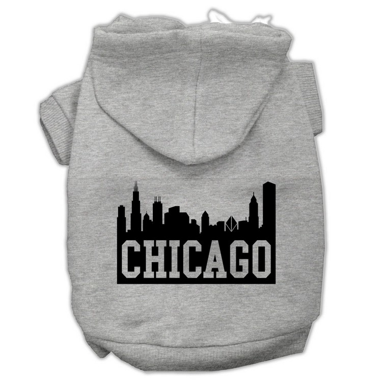 Chicago Skyline Screen Print Pet Hoodies Grey Size Lg