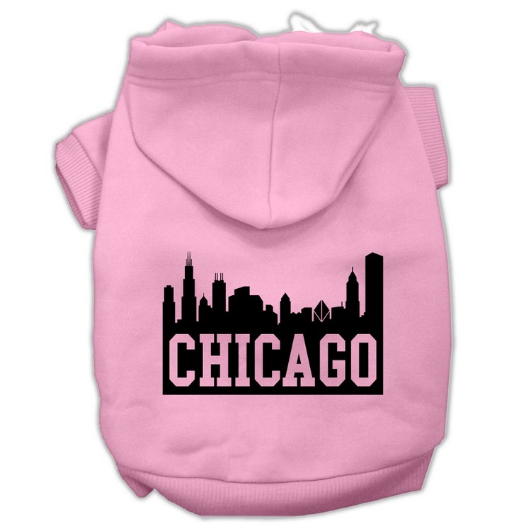 Chicago Skyline Screen Print Pet Hoodies Light Pink Size XS