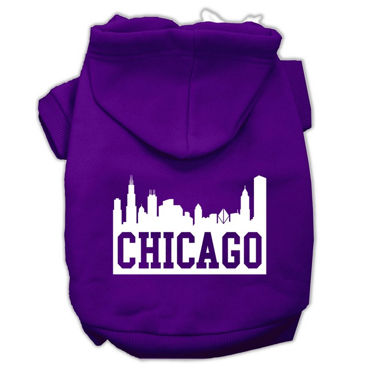 Chicago Skyline Screen Print Pet Hoodies Purple Size Sm