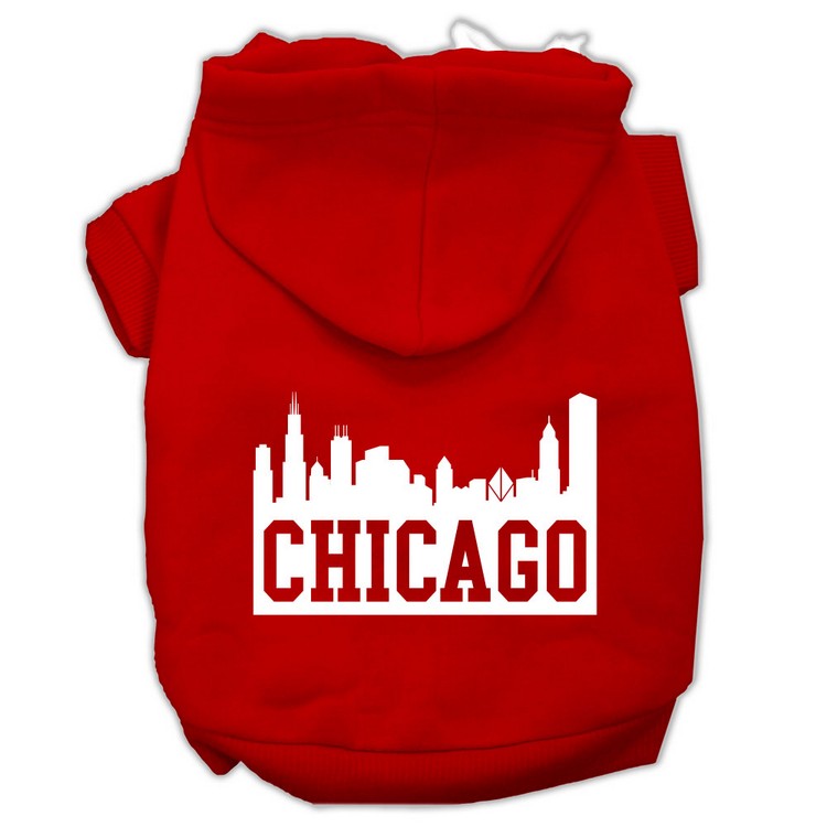 Chicago Skyline Screen Print Pet Hoodies Red Size XS