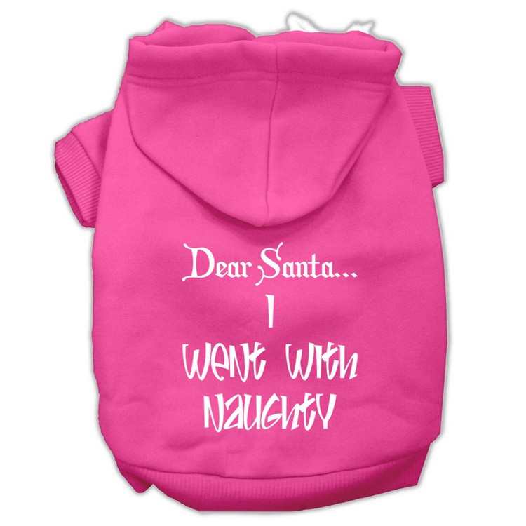 Dear Santa I Went with Naughty Screen Print Pet Hoodies Bright Pink Size Med