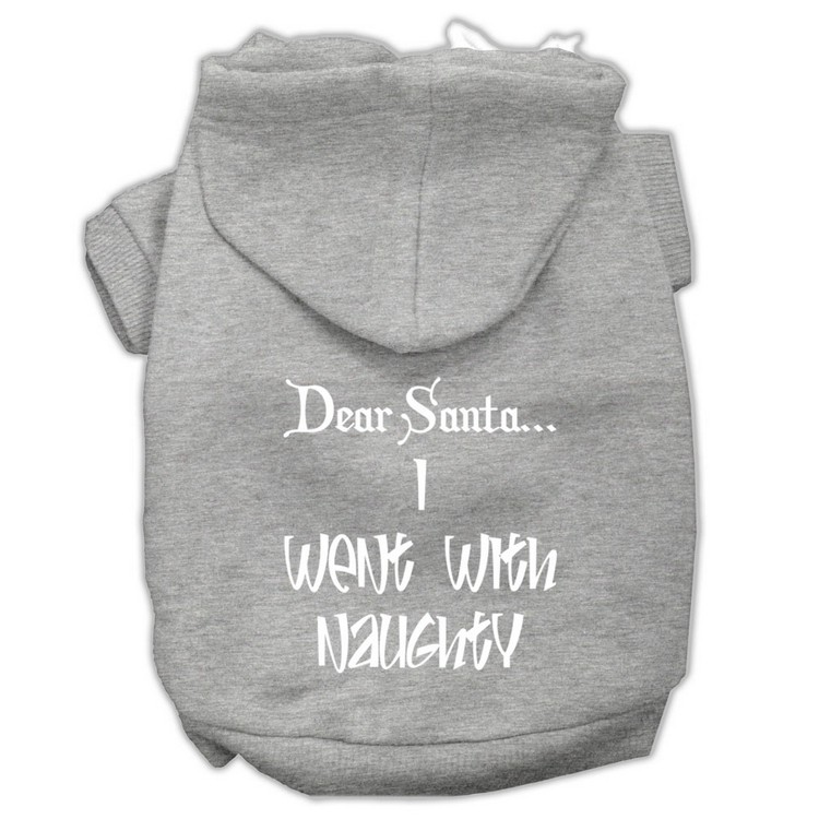 Dear Santa I Went with Naughty Screen Print Pet Hoodies Grey Size XXXL