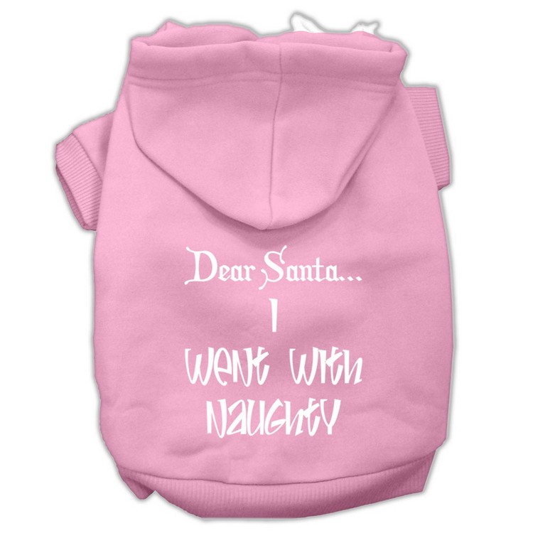 Dear Santa I Went with Naughty Screen Print Pet Hoodies Light Pink Size Lg