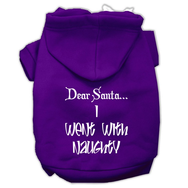 Dear Santa I Went with Naughty Screen Print Pet Hoodies Purple Size Sm