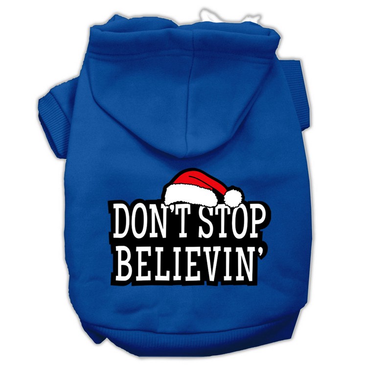 Don't Stop Believin' Screenprint Pet Hoodies Blue Size S