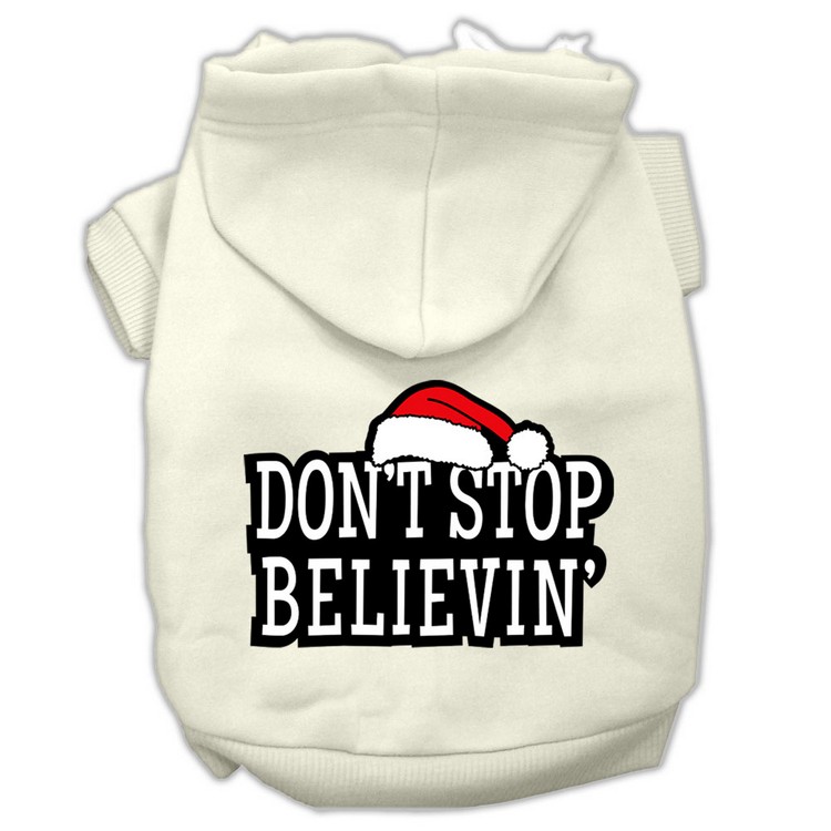 Don't Stop Believin' Screenprint Pet Hoodies Cream Size L