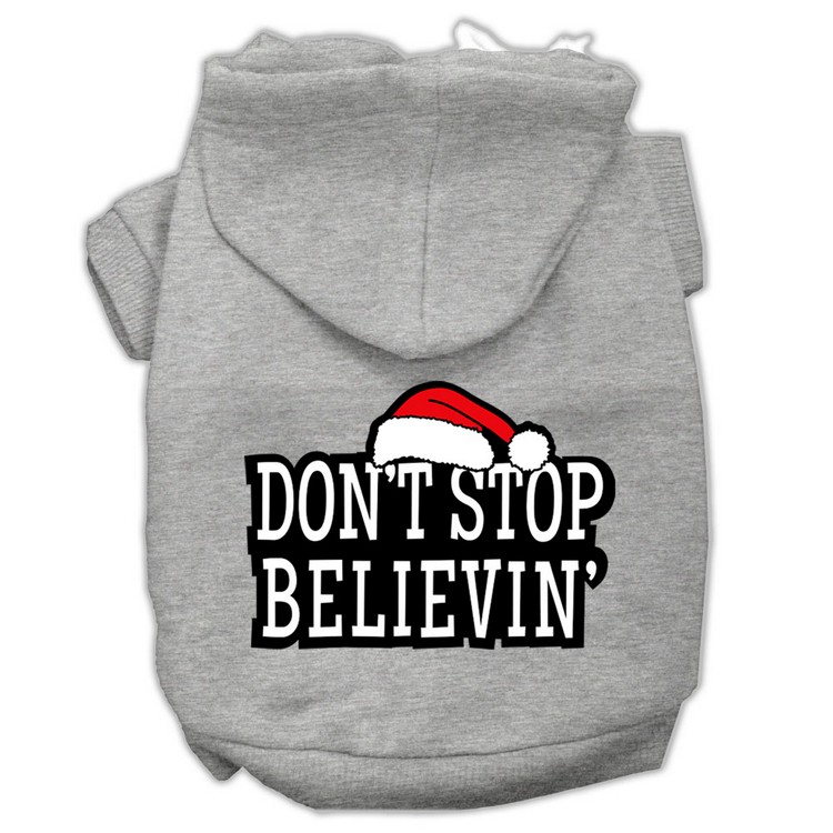 Don't Stop Believin' Screenprint Pet Hoodies Grey Size L