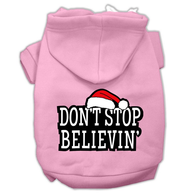 Don't Stop Believin' Screenprint Pet Hoodies Light Pink Size L