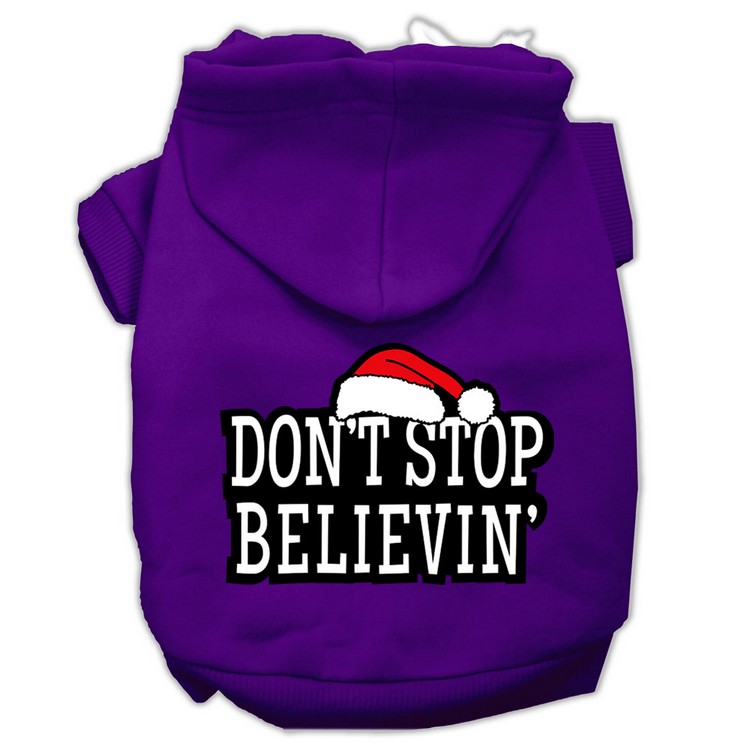 Don't Stop Believin' Screenprint Pet Hoodies Purple Size L