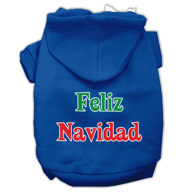 Feliz Navidad Screen Print Pet Hoodies Blue L