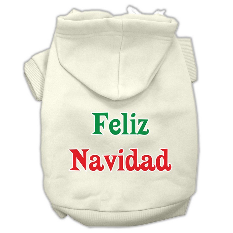 Feliz Navidad Screen Print Pet Hoodies Cream Size L