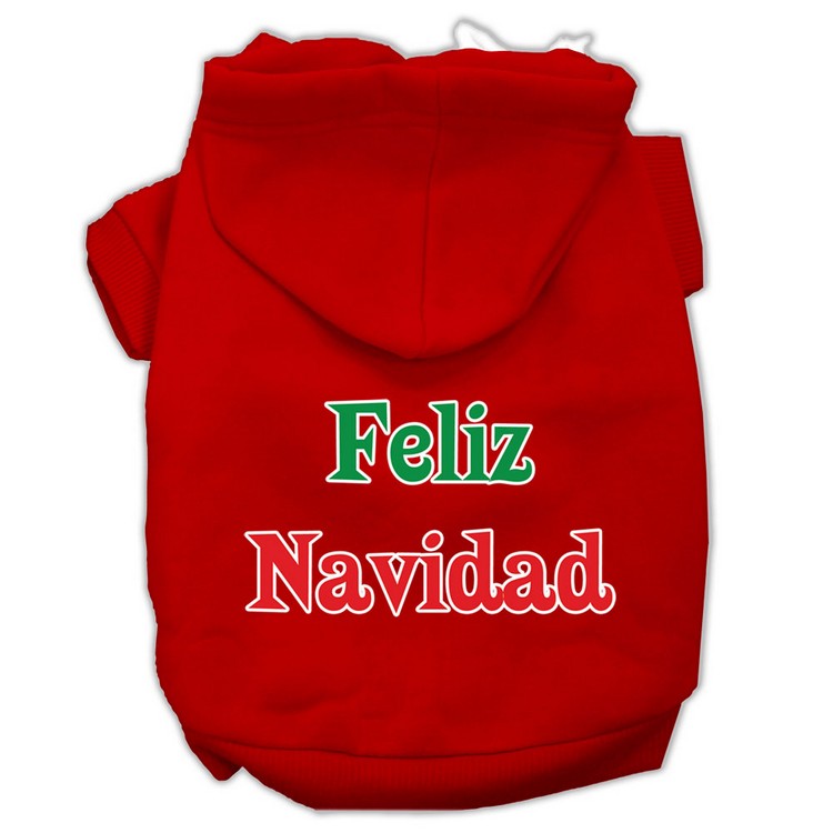 Feliz Navidad Screen Print Pet Hoodies Red Size L