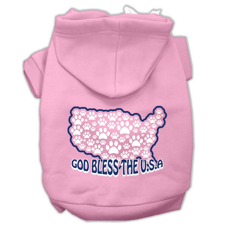 God Bless USA Screen Print Pet Hoodies Light Pink Size L