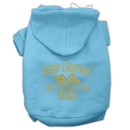 Golden Christmas Present Pet Hoodies Baby Blue Size XS