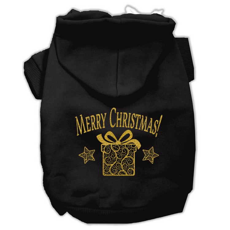 Golden Christmas Present Pet Hoodies Black Size XS