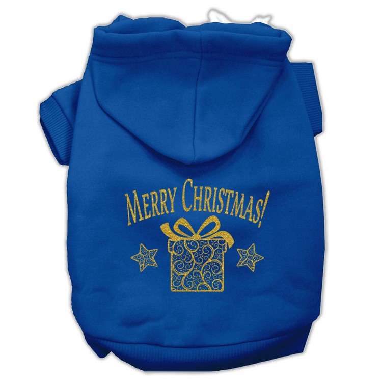 Golden Christmas Present Pet Hoodies Blue Size Med