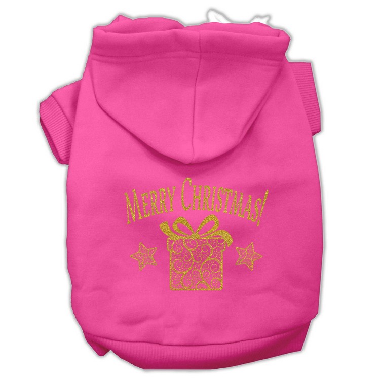 Golden Christmas Present Pet Hoodies Bright Pink Size Med