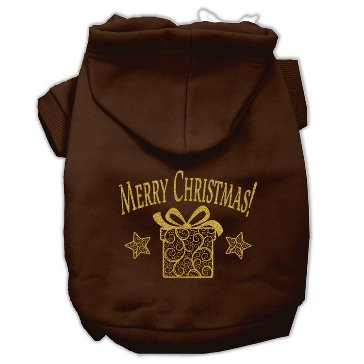 Golden Christmas Present Pet Hoodies Brown Size Med