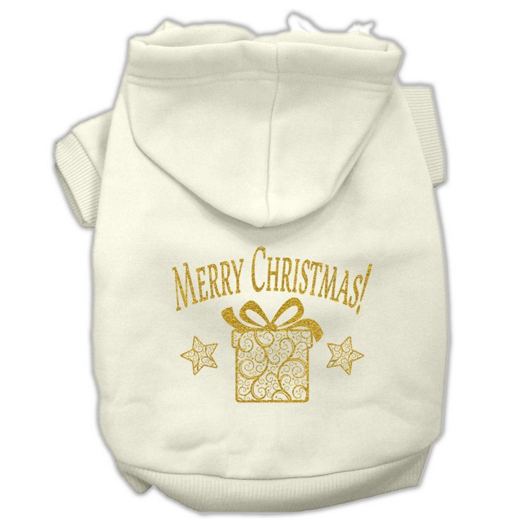 Golden Christmas Present Pet Hoodies Cream Size XS