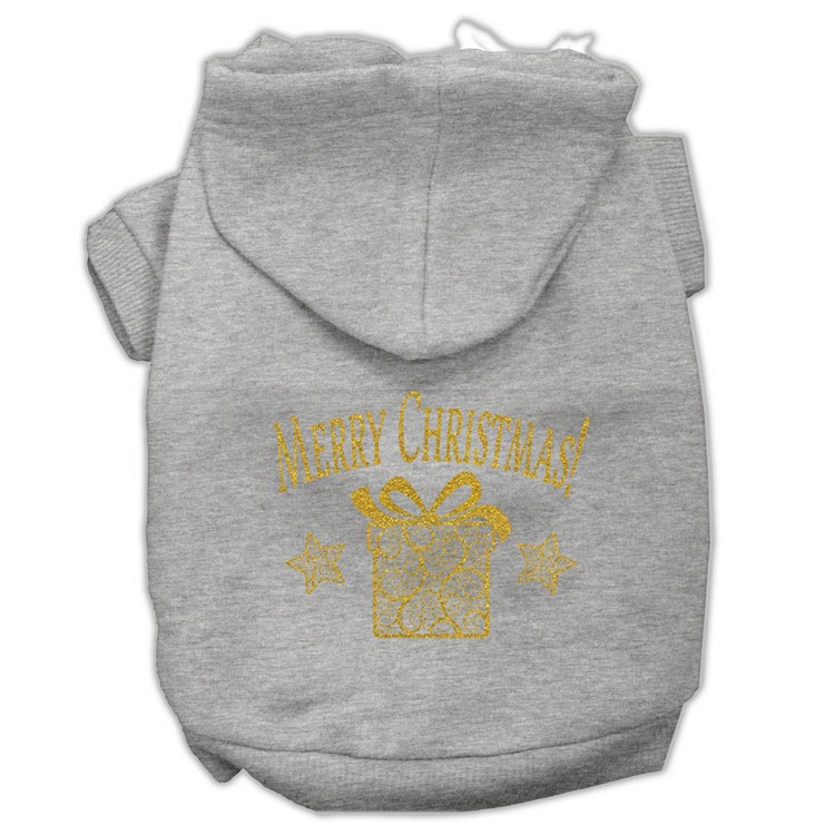 Golden Christmas Present Pet Hoodies Grey Size Sm