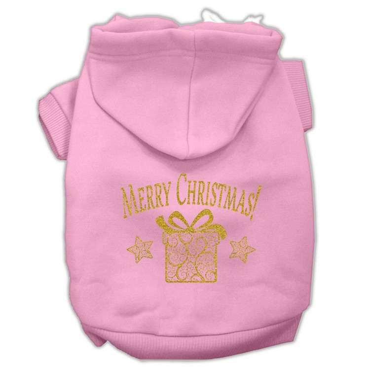 Golden Christmas Present Pet Hoodies Light Pink Size XS