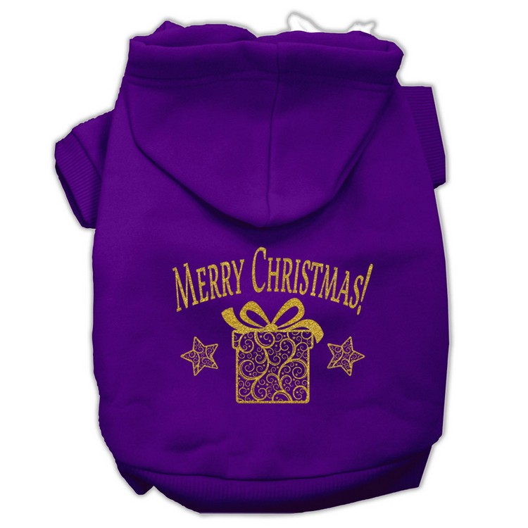 Golden Christmas Present Pet Hoodies Purple Size XS