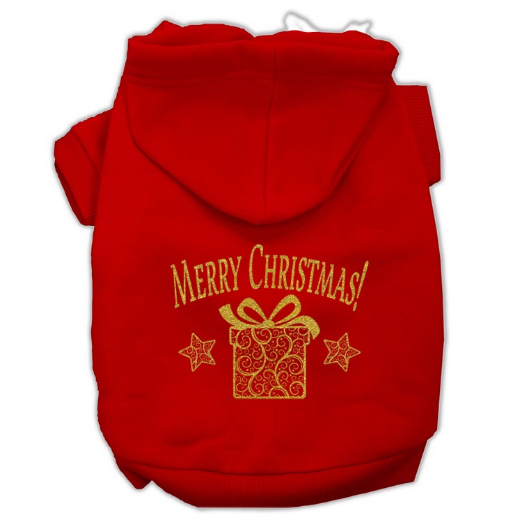 Golden Christmas Present Pet Hoodies Red Size XS