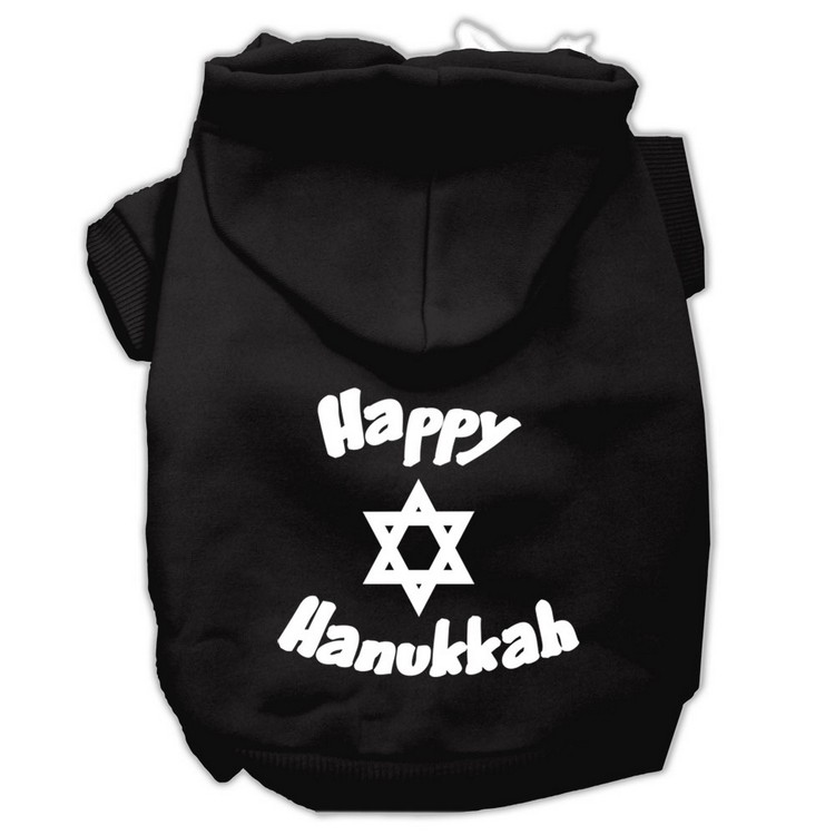Happy Hanukkah Screen Print Pet Hoodies Black Size Lg