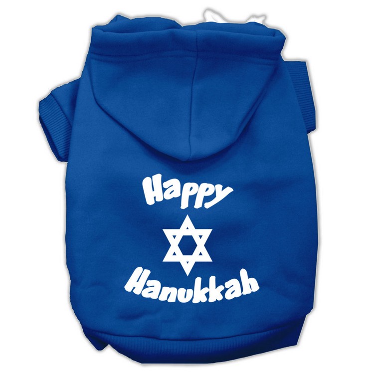 Happy Hanukkah Screen Print Pet Hoodies Blue Size Lg