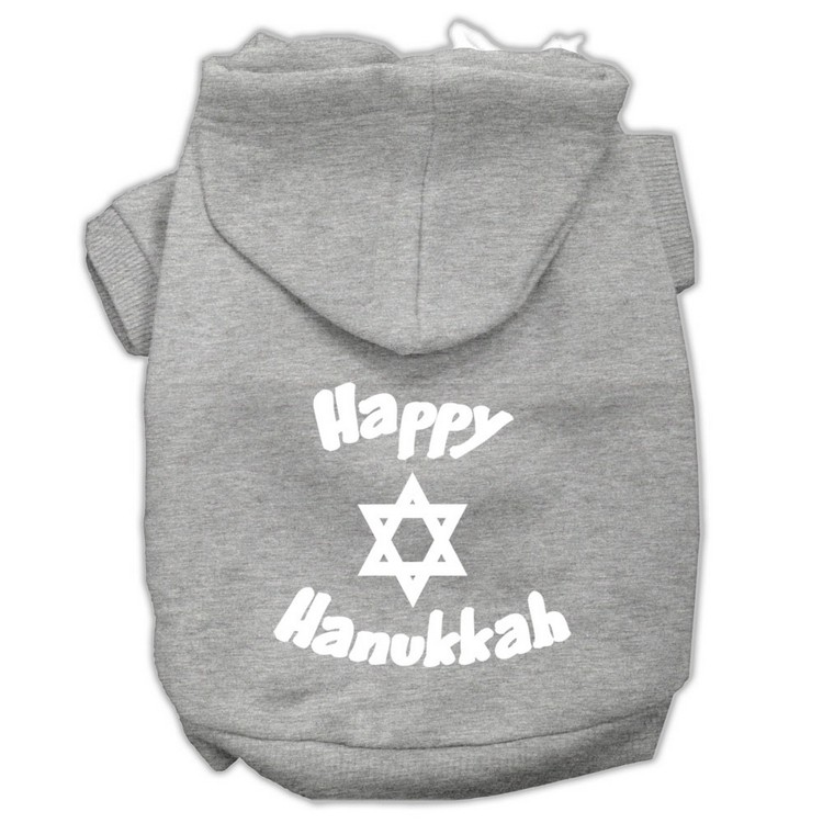 Happy Hanukkah Screen Print Pet Hoodies Grey Size XXL