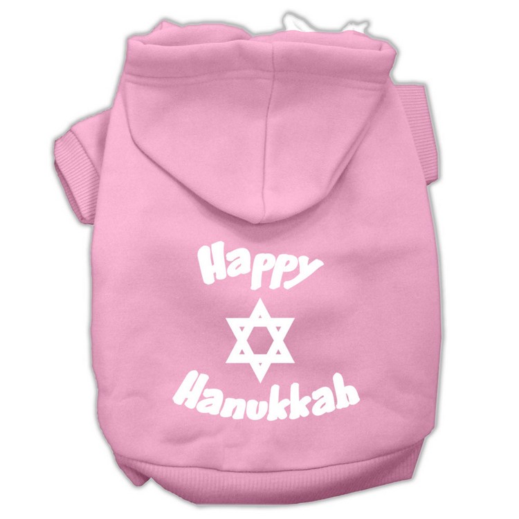 Happy Hanukkah Screen Print Pet Hoodies Light Pink Size XS