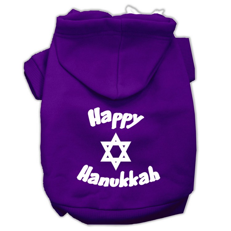 Happy Hanukkah Screen Print Pet Hoodies Purple Size XS