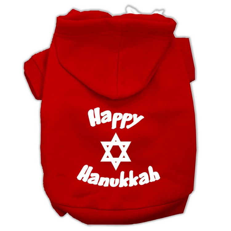 Happy Hanukkah Screen Print Pet Hoodies Red Size XS