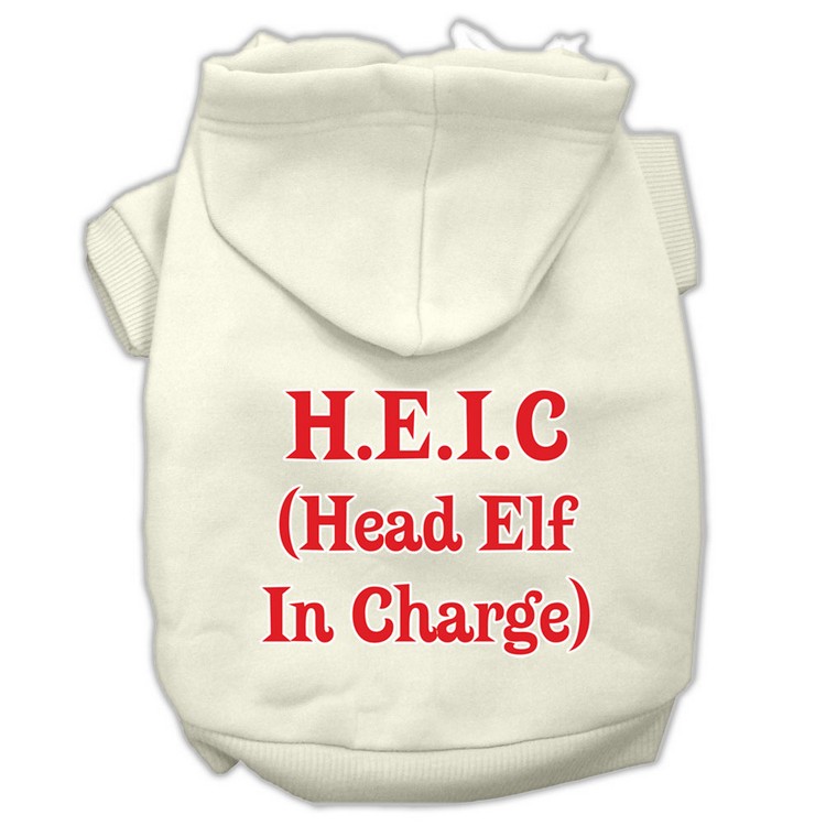 Head Elf In Charge Screen Print Pet Hoodies Cream Size XS