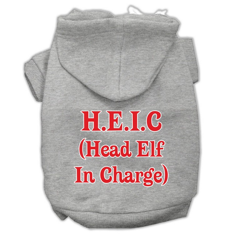 Head Elf In Charge Screen Print Pet Hoodies Grey Size XS