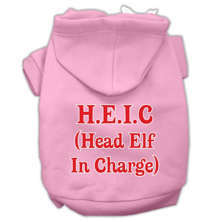 Head Elf In Charge Screen Print Pet Hoodies Light Pink Size XS