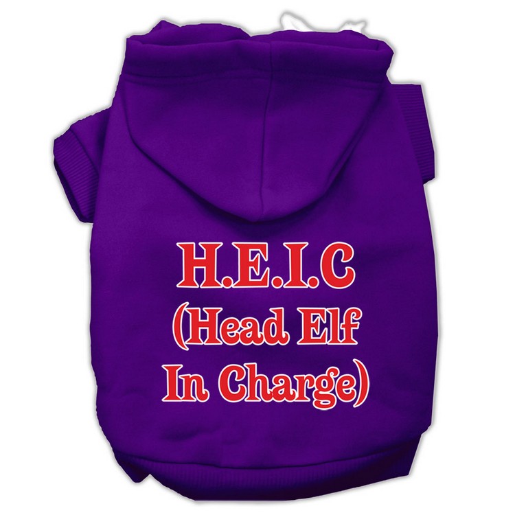 Head Elf In Charge Screen Print Pet Hoodies Purple Size Med