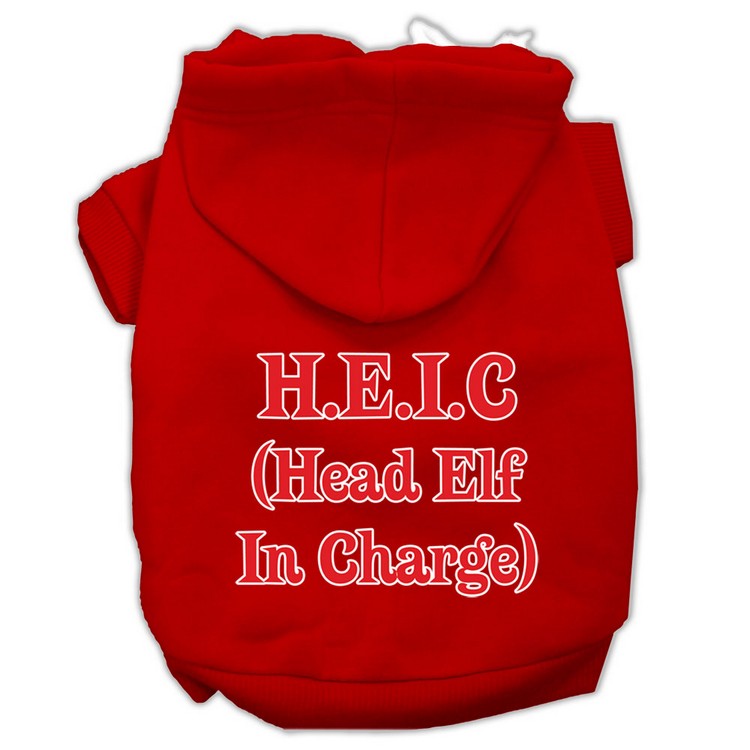 Head Elf In Charge Screen Print Pet Hoodies Red Size Med