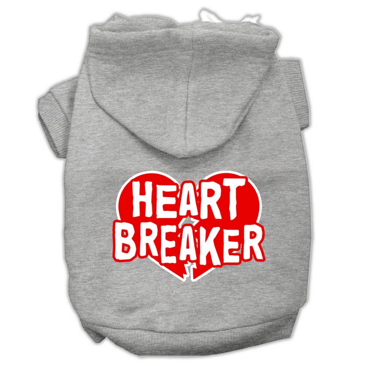 Heart Breaker Screen Print Pet Hoodies Grey Size XS