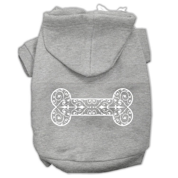 Henna Bone Screen Print Pet Hoodies Grey Size XS