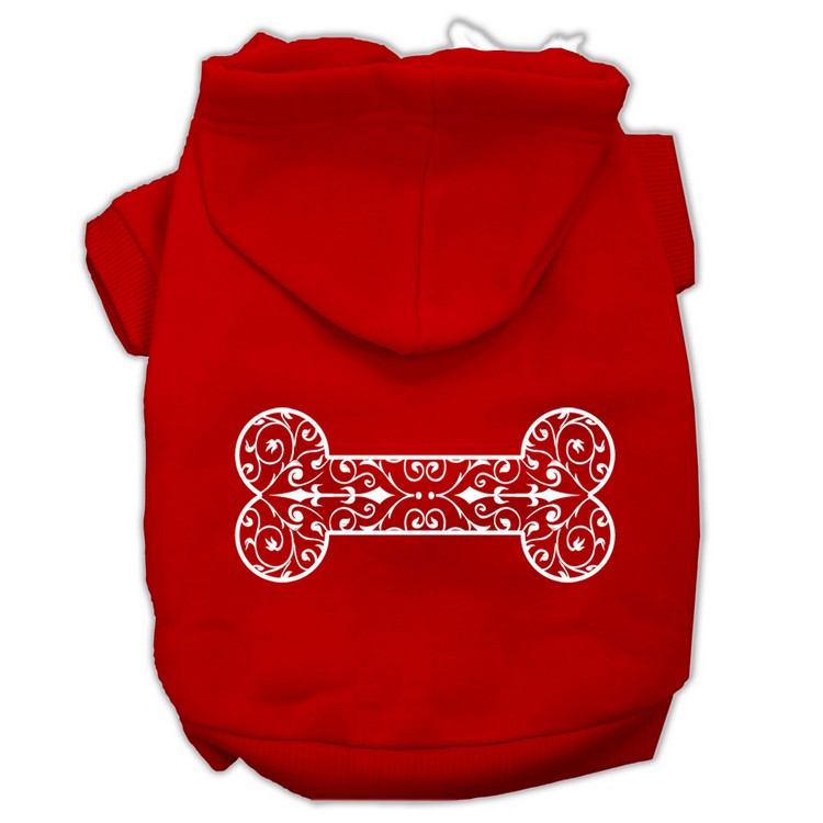 Henna Bone Screen Print Pet Hoodies Red Size XS