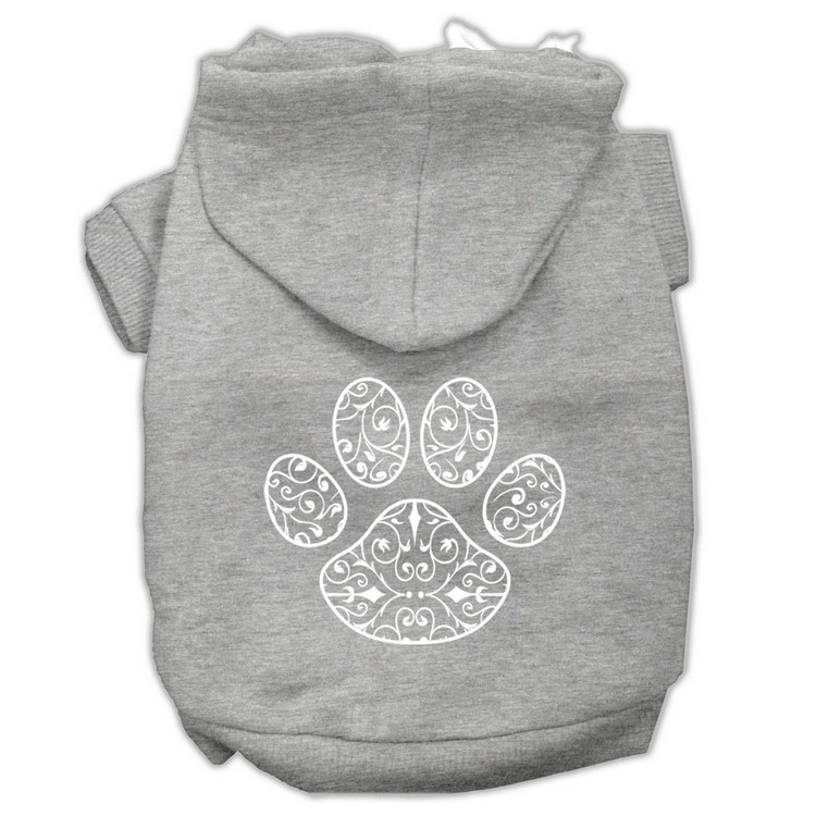 Henna Paw Screen Print Pet Hoodies Grey Size Med