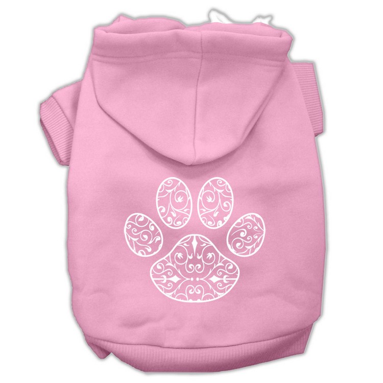 Henna Paw Screen Print Pet Hoodies Light Pink Size XS